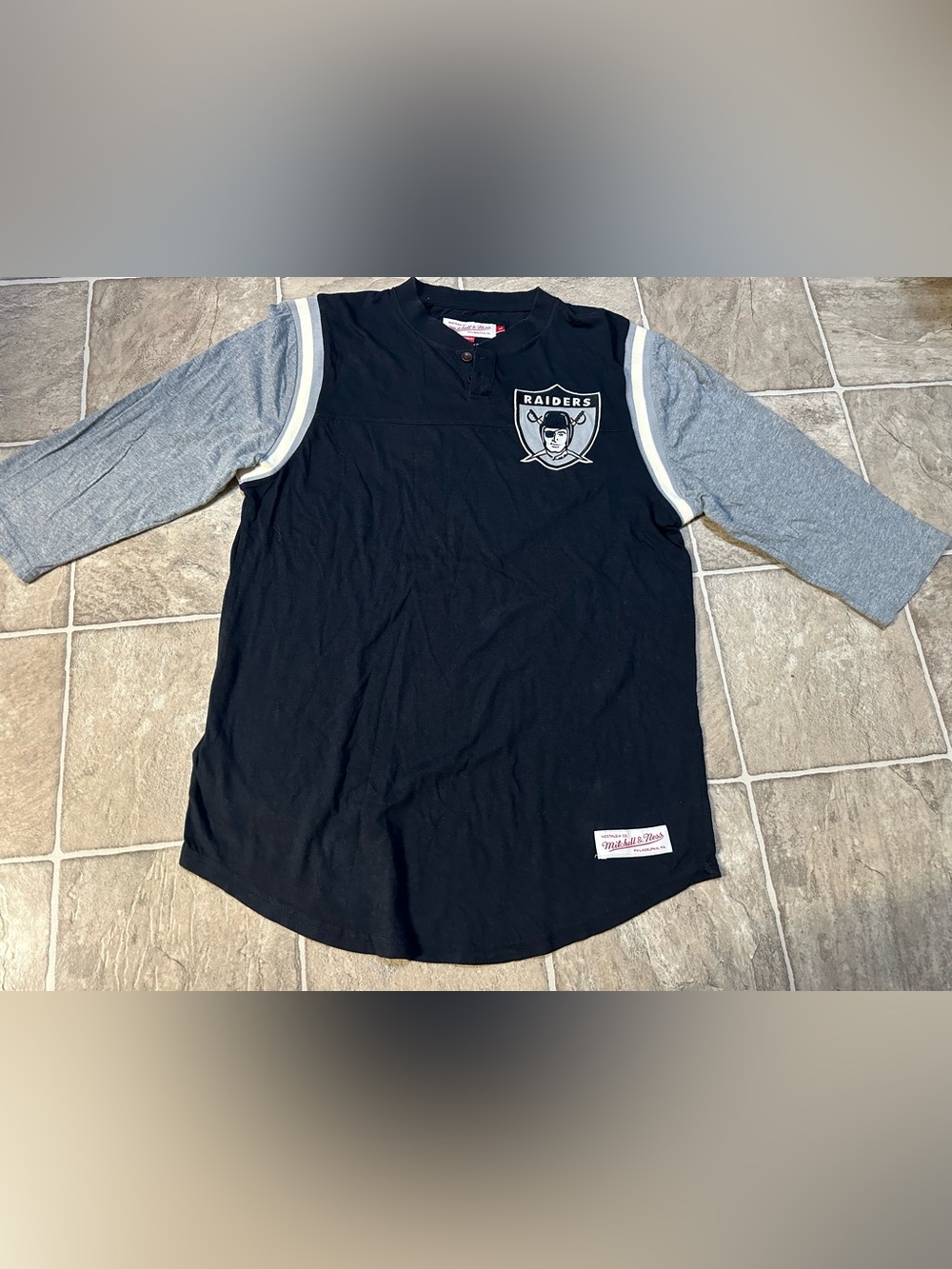 Mitchell & Ness Black & Gray Raiders 3/4 Sleeve Tee